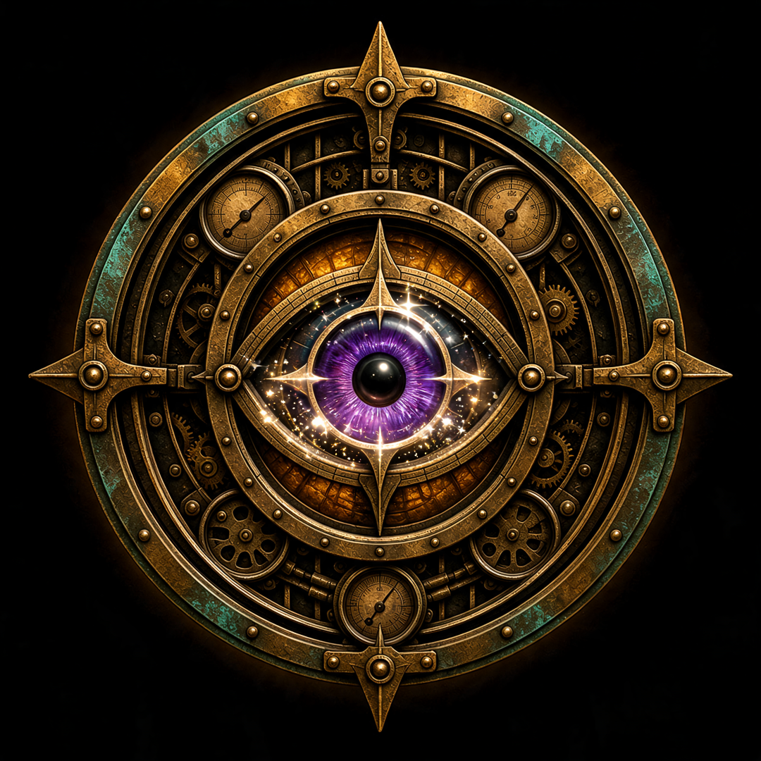 The Brass Oracle mechanical eye emblem